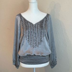 EUC White House Black Market Grey 100% Silk V-Neck Blouse